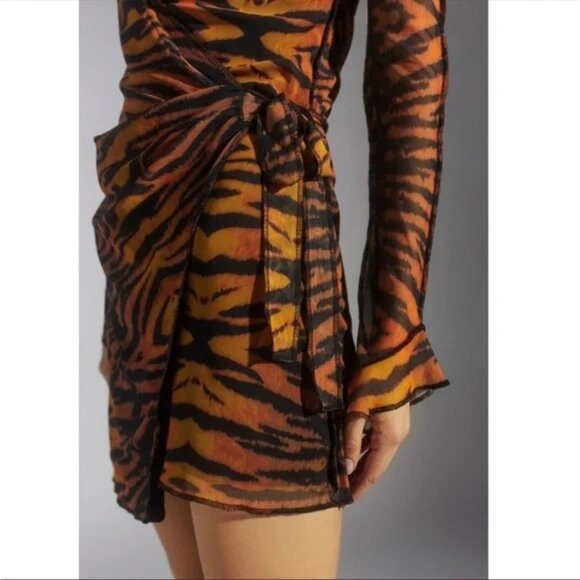 SOLD - Urban Outfitters | UO Ace Mesh Wrap Dress Brown Multi Animal Print Small - Picture 2 of 9